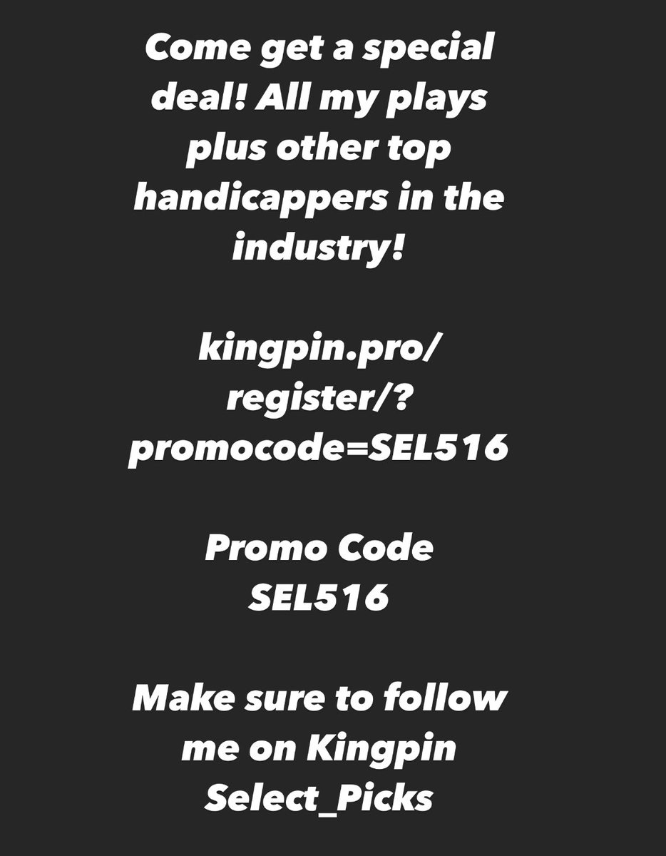 Select_Picks's tweet image. kingpin.pro/register/?prom…

Promo Code
SEL516

Make sure to follow me on Kingpin Select_Picks