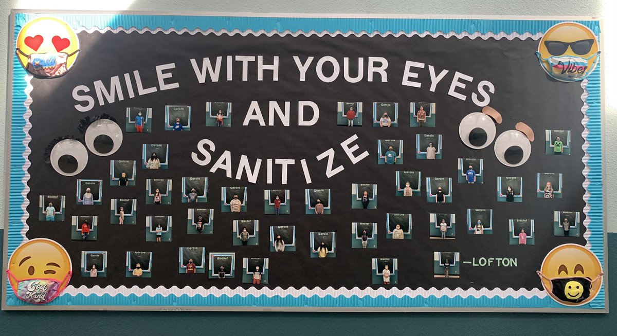 Our fifth grade classes want to remind you to “Smile With Your Eyes and Sanitize.” #wearebobcats