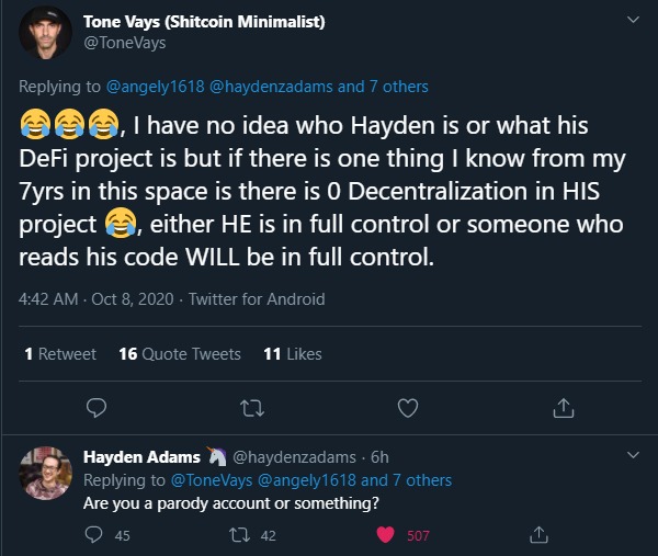 No_man_one's tweet image. When @ToneVays will erased his tweet and will try to find a cave to hide himself into, I&apos;ll NFT this and drink a small one in his memory...

#uniswap #pompliano #haydenadams #ethereum #bullshit #crypto #nft $UNI $ETH $BTC #tonevays #fakeguru #faketrader