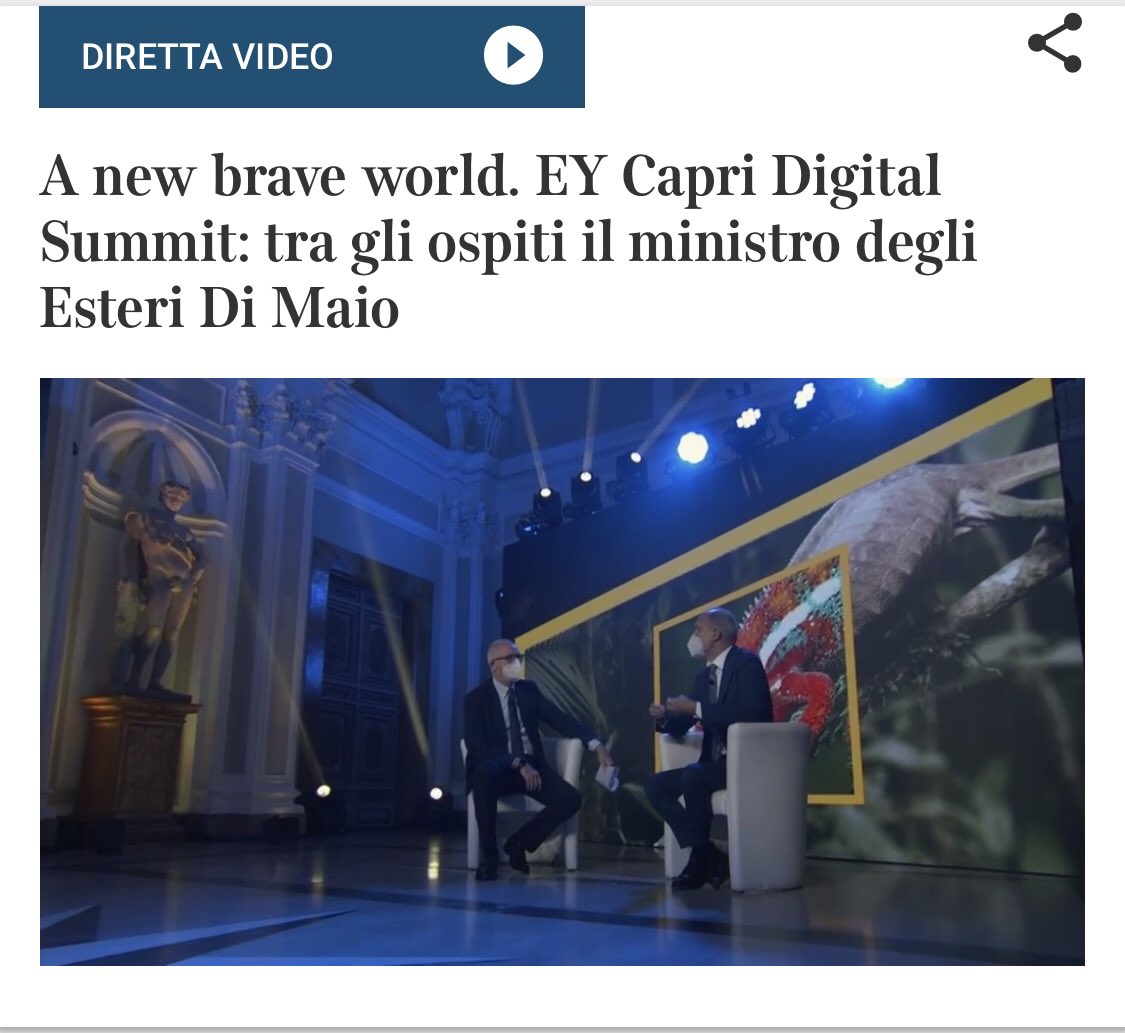 #EYCapri live su corriere.it. 3 abilitatori per disegnare un nuovo futuro per l’Italia: investimenti in PA, nuovo ruolo pubblico/privato e educazione nel dialogo tra Antonelli, ceo <a href="/EY_Italy/">EY Italy</a> e <a href="/Daniele_Manca/">daniele manca</a>, vicedirettore <a href="/Corriere/">Corriere della Sera</a>