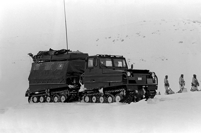 Articulated chassis refers to 2-module configuration that articulate to steer. One of the first examples was Volvo Bv202, special mention to UDES-XX-20, and now well established with BvS10, Bronco et al. Particularly effective in soft terrain as steering doesnt require much grip