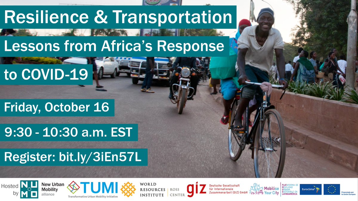 🔊🔊Save the date: October 16th 2020, 3:30 pm CEST! 🚌🚴‍♂️🚴Join our webinar on:  "#Resilience &amp; #Transportation: Lessons from Africa's Response to #COVID19" ✔️ 

👉👉For more information and registration: register.gotowebinar.com/register/14756…