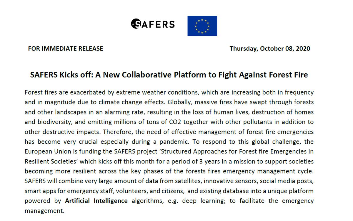 📢📢 PRESS RELEASE: SAFERS Kicks off: A New Collaborative Platform to Fight Against Forest Fire 👇
drive.google.com/file/d/17RHmkJ…

<a href="/CopernicusEMS/">Copernicus EMS</a> <a href="/CopernicusEU/">Copernicus EU</a> 

#forestfires #climatechange #emergencymanagement #H2020 #AI #earthobservation
