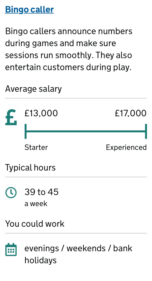 Comfortable speaking in front of large groups of people ?We've got the job for you - Bingo caller. Duck n dive, Brighton Line, droopy drawers, meal for two. I suppose I have got the Cockney rhyming slang so this could make sense, but what else have you got  @RishiSunak .....