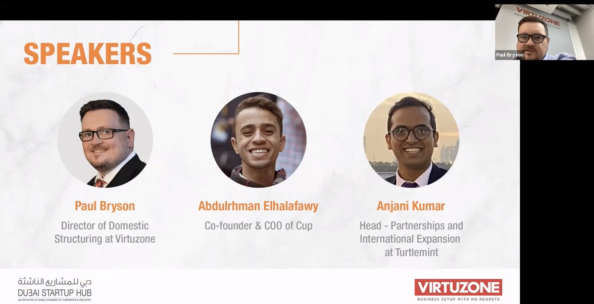 DxbChamberDigi's tweet photo. A few pictures from yesterday’s kick-off virtual session of the #DSHNetworkingSeries with our guest speakers Abdulrhman Elhalafawy from Cup; Anjani Kumar from Turtlemint; and Paul Bryson from @Virtuzone_UAE. Watch the full session here – https://t.co/71eeZdeNs7 https://t.co/TUpPgTkwWK