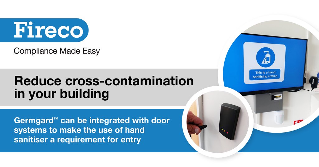 Fireco's tweet photo. Germgard can help you gain more control over the hygiene in your building by promoting the use of hand sanitiser. It can even be integrated with other door systems to make hand sanitiser a requirement for entry. Find out more https://t.co/cSSw6cdHR0 #GermControl https://t.co/4NpLzuV1TD