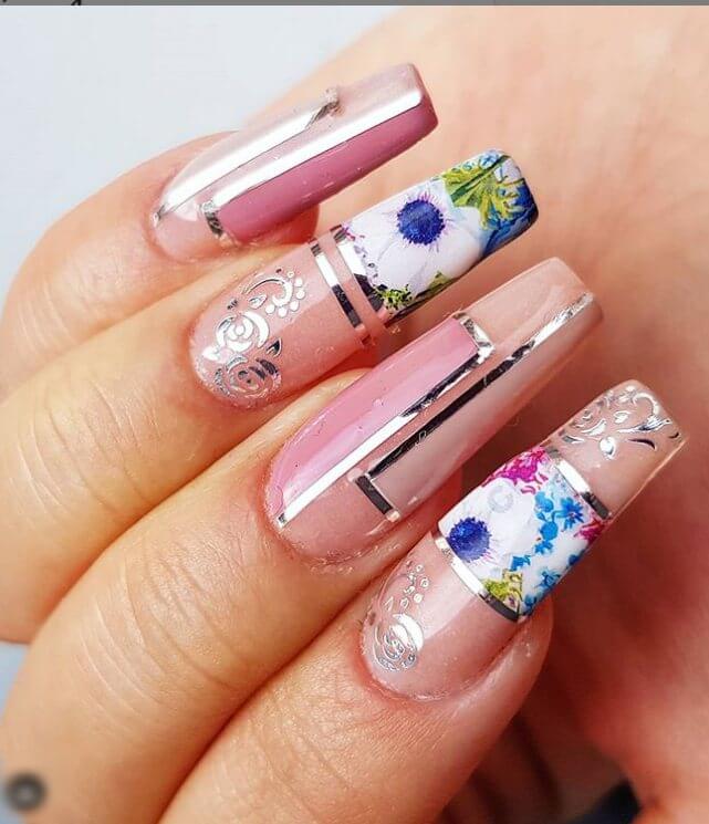 Nude and Floral Nails