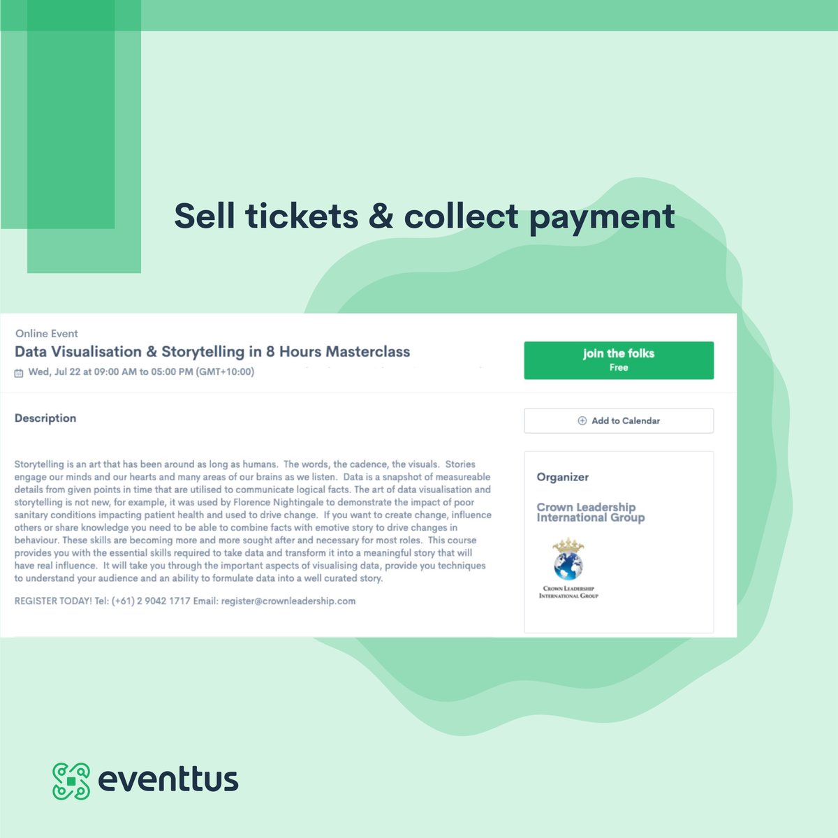 We have brought Eventtus’ seamless ticketing and registration system that in-person events used during the past years, to integrate with the virtual experience. In your event organizers’ dashboard, you can overview attendees as they buy tickets for your event.