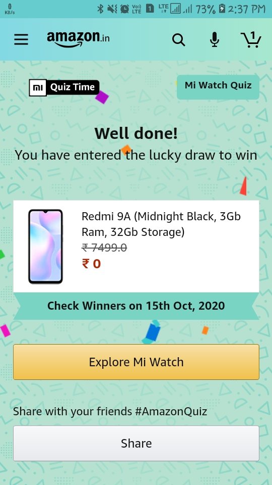 _shubhammandloi's tweet photo. I won this Quiz @amazonIN @amazon #AmazonQuiz #Quiztimemorningswithamazon #AmazonIndia #15thOctober2020 @RamaMandloi #shubhammandloi @JeffBezos #FunZoneQuiz #AmazonDailyQuiz @RedmiIndia #Redmi9A #MiWatchQuiz #MIQuizTime @RishikaMandloi0 @_shubhammandloi @KohareAtul https://t.co/XTARyuP4R3