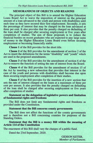 The proposed Bill that will see Helb beneficiaries pay lesser interest loans.