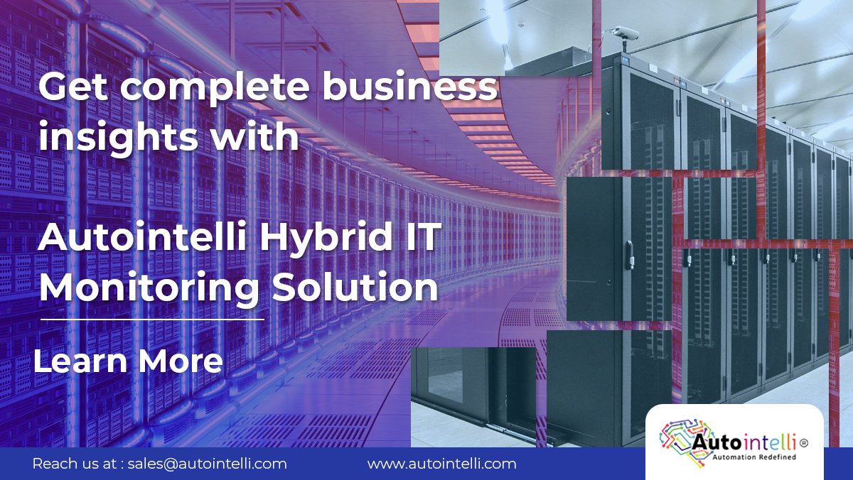 autointelli's tweet image. Learn how #AutointelliAIOpsSolution -- #HybridITMonitoring is used to monitor various IT applications and organizational assets in one place.
To learn more, click here: bit.ly/3d8AfbQ.
#ITSM #Automation #AIOps #Automation #AutointelliAIOpsPlatform #AI #ML