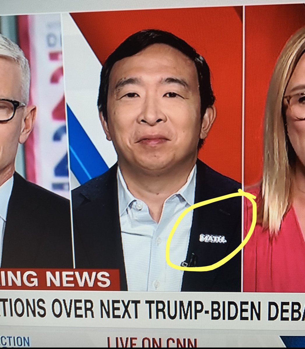 GlobalEcho_'s tweet image. .@AndrewYang is still wearing that #MATH pin on CNN. 

#MakeAmericaThinkHarder
#YangGang #Biden2020 #Yang2024