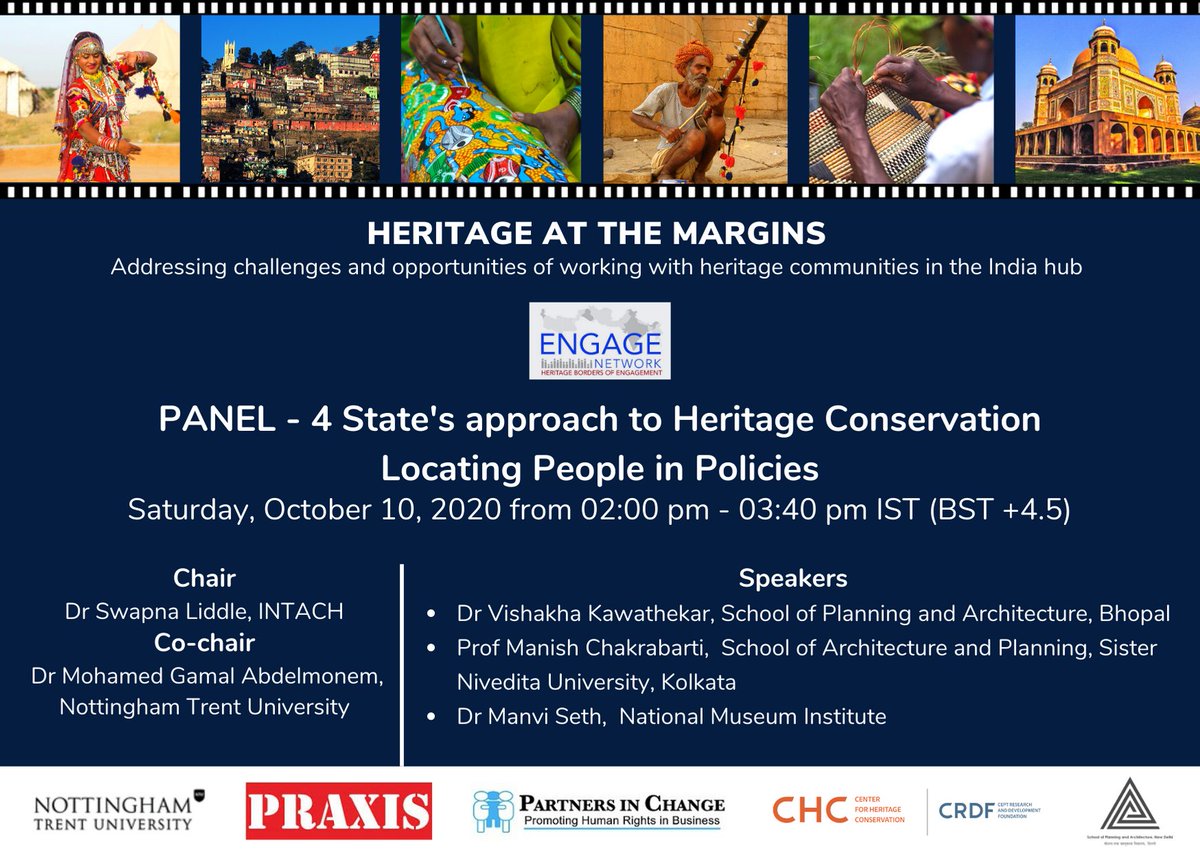 On October 9-10, #EngageNetwork #humanitarianheritage will launch India hub with Heritage At The Margins #webinar, bringing together #conservation architects, tourism experts, historians, cultural activists n artists for rich n engaging sessions. Join us: tinyurl.com/y5sjeonn