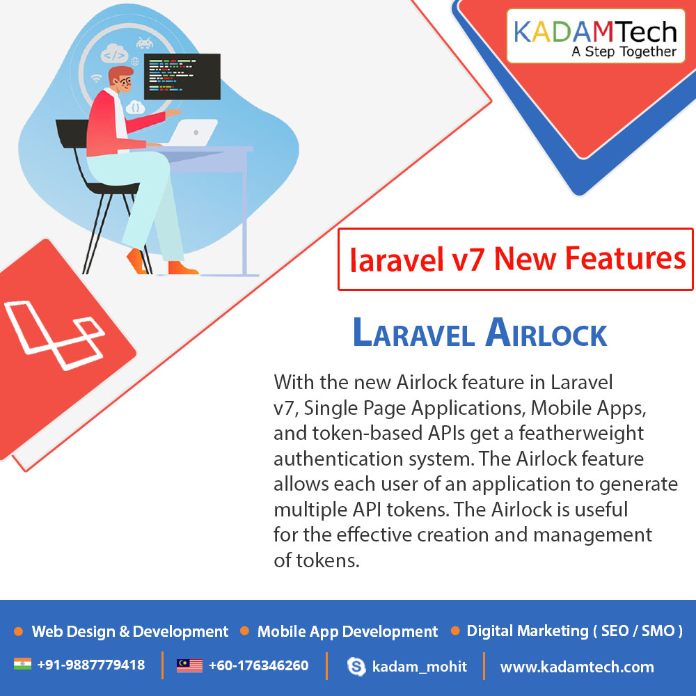 KadamTech1's tweet image. #Laravel 7 Features: Laravel Airlock
Hire dedicated #Laravel_Developers & Programmers at #KadamTechnologies: A #Web & #Mobileappdevelopment company in India.
#laraveldevelopment #webdevelopment #softwaredevelopment #mobileappdevelopment  #KadamTech #Jaipur #India #Malaysia