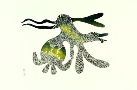 Jackieveky's tweet photo. A Divine Dance
Ashevak’s ‘Evening Spirit’
1967, Stonecut on paper
Print by Timothy #Ottochie
#comealiveinthenighttime #Kenojuak #BeyondTheGrid #infiniteperspective #ConcordiaArts #WestBaffin #emoticonwave #seaweeds #seapeople #waterhumane #patiencewithpurpose #canadianartindex https://t.co/p3XRgSDbTM