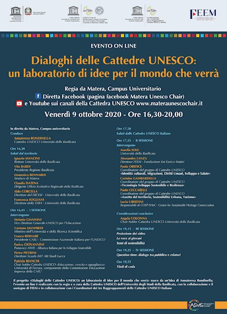 Un  laboratorio di idee ad alto livello per parlare degli Obiettivi di #svilupposostenibile da raggiungere entro il #2030. Evento pubblico il #9ottobre ore 16.30 diffuso in diretta sui canali #Facebook e #Youtube della #Matera #Unesco Chair #Basilicata

b-hop.it/buenvivir/unes…