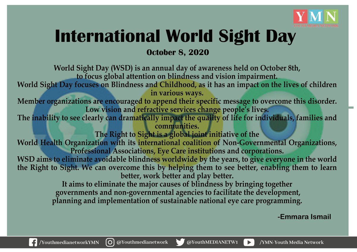 YouthMEDIANETW1's tweet photo. International World Sight Day
| 8 October |
By : Emmara Ismail

#youthmedianetworkpakistan #worldsightday2020 https://t.co/7leZfJYowg