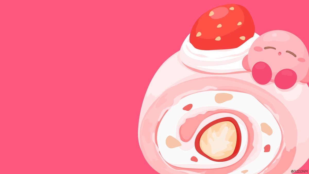 kirby no humans food pink background simple background strawberry closed eyes food focus  illustration images