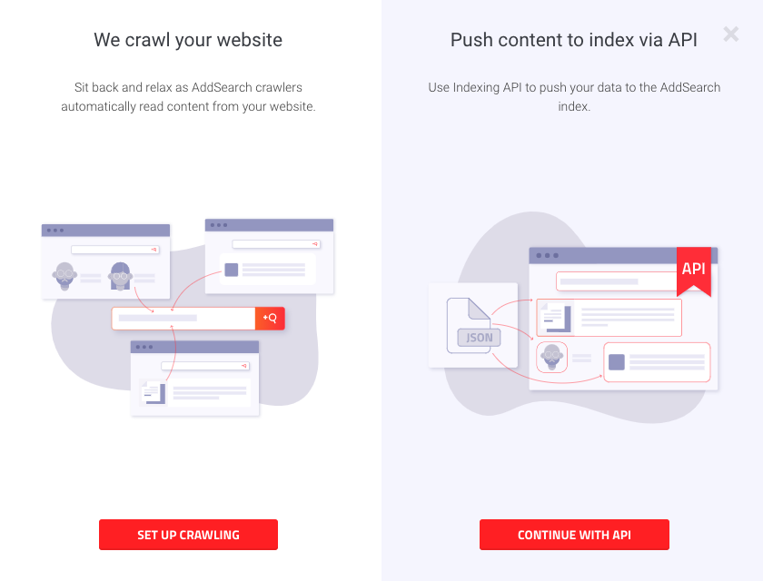 Have you noticed that we have added the possibility to create an API based index on your AddSearch dashboard?

Now you can choose if you want us to crawl your site or you can push your data through API. 

More product updates: hubs.li/H0xC-d50

#sitesearch #webdevelopment