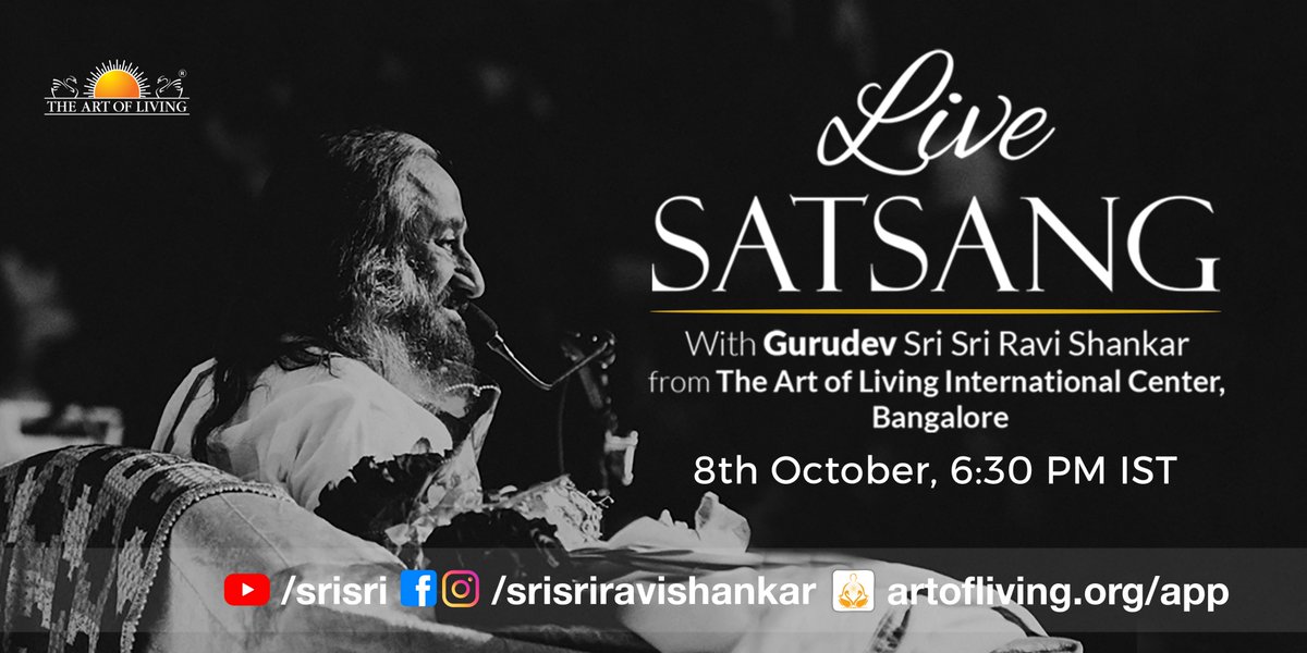 Live Satsang with Gurudev @SriSri Ravi Shankar.
Today at 6:30 PM IST onwards
https://t.co/709XfEPKni
https://t.co/WUXHKQEHuZ https://t.co/Dm5ghkgvjk