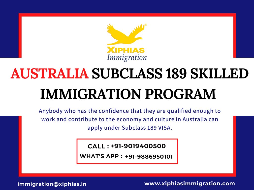 Applicants should secure min 65 points to be qualified for the #Australia #subclass189 #skilledimmigration #Program. Make your #immigrationtoAustralia easy with the help of #XIPHIAS #Immigration (#MARA member).
Call:9019400500/whatsapp@9886950101/Apply: bit.ly/37ioSdI