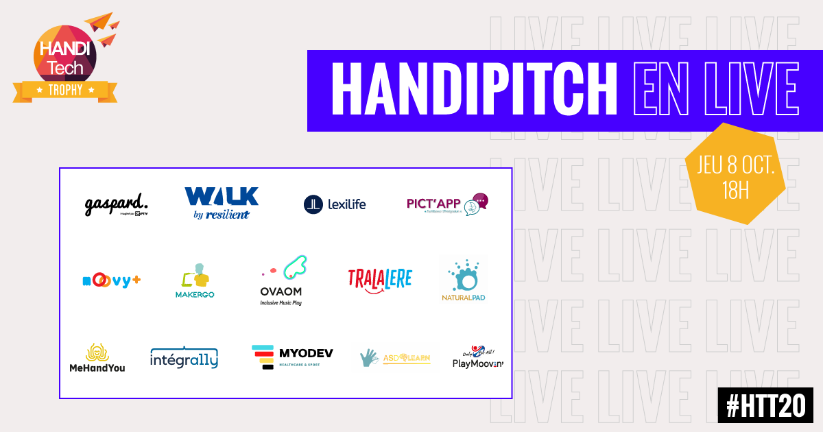 HanditechTrophy's tweet photo. [#Handipitch en LIVE]

Suivez en direct les pitchs des 14 finalistes du #HTT20 !
Ce soir à partir de 18h ➡ https://t.co/65UzwjoVl7

#LIVEHTT20 https://t.co/Bji6MzuVVR