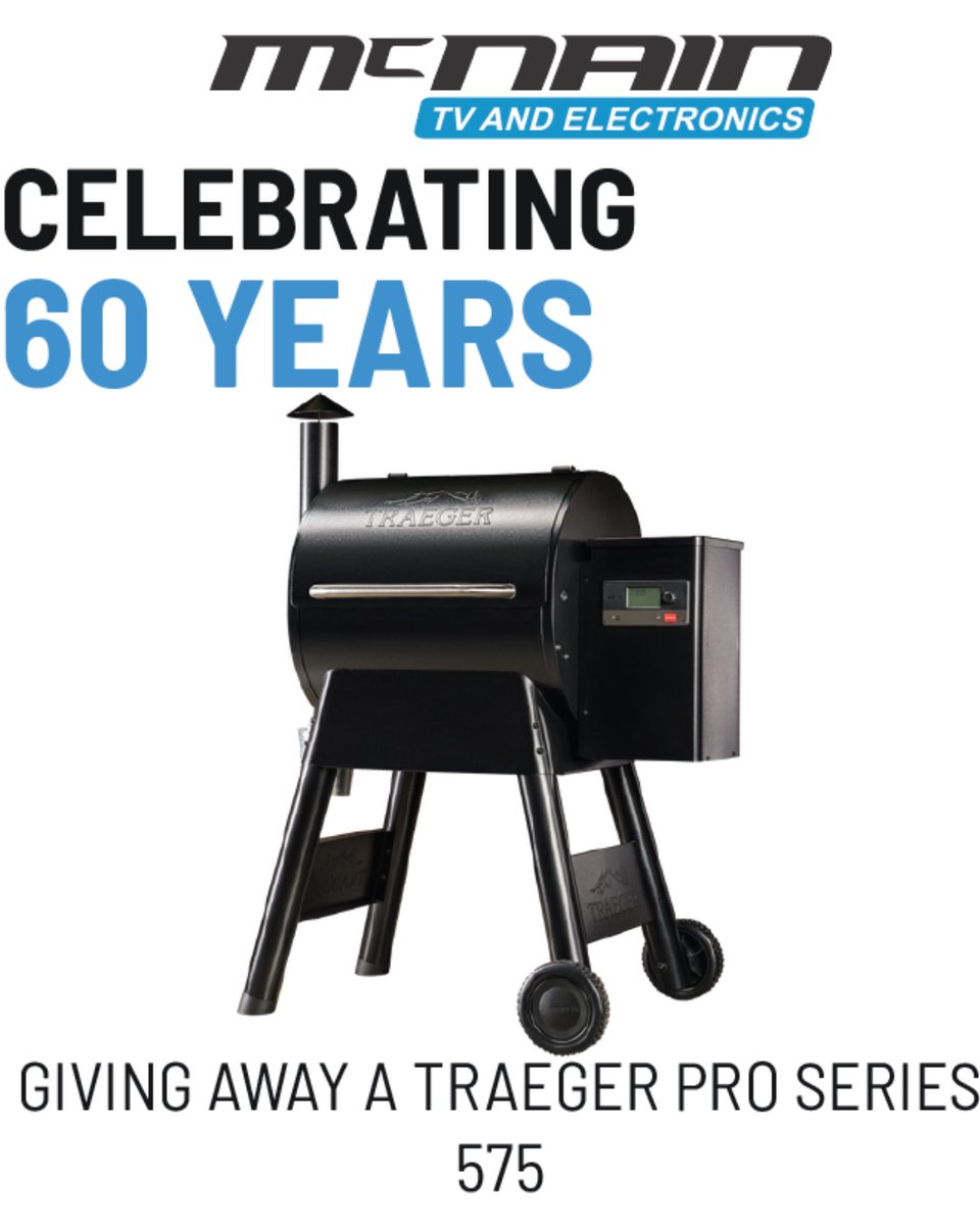 October is the unofficial month of the Traeger, and McNain's is your local platinum dealer! In honour of our 60th anniversary, we are giving away a TRAEGER PRO SERIES 575 PELLET GRILL!

HOW TO ENTER
1️⃣ Follow McNain TV &amp; Electronics 
2️⃣ Like and Retweet this photo

Closes Oct 31