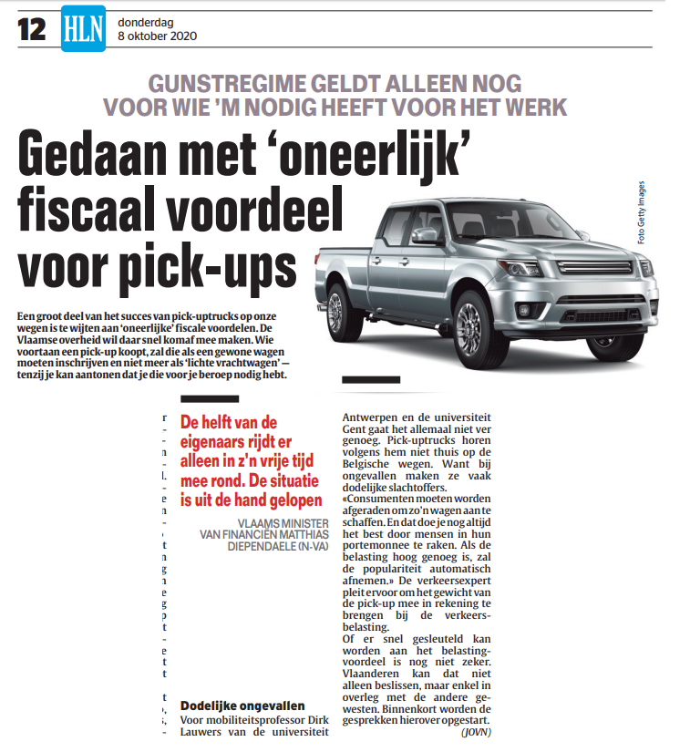 Dirk_Lauwers's tweet photo. Een goede eerste stap die helft(?) van #pick_ups treft? Maar die dodelijke tuigen horen niet thuis op onze wegen. Het gaat niet enkel om eerlijke belastingen maar eerlijke kansen voor voetgangers, fietsers en gewone wagens om een aanrijding te overleven op de weg. Zie in 
@HLN_BE https://t.co/XGNq74JAyH