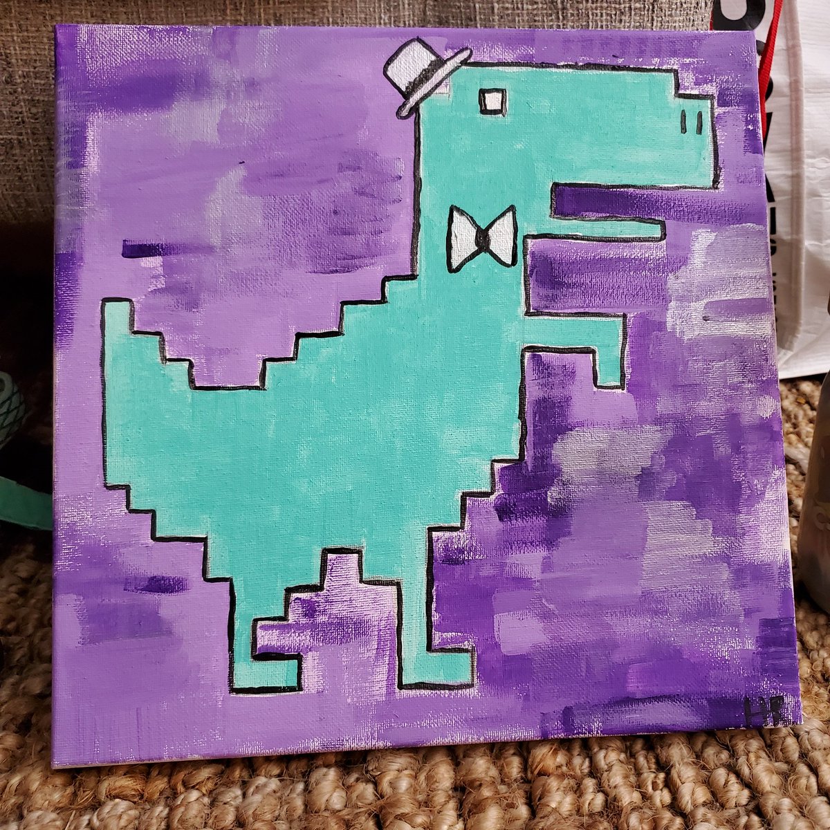 Roanasaurus's tweet image. #imktober day 7 &quot;fancy&quot; in #acryliconcanvas #googledino