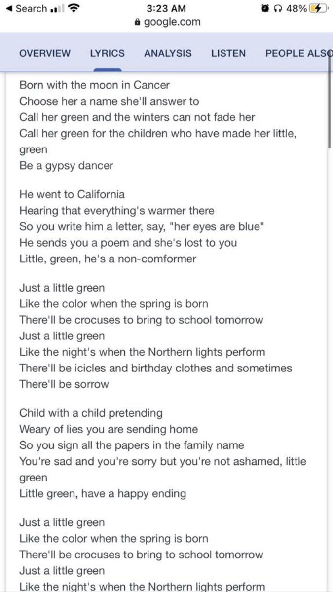 joni also has another song called “little green”,, green is the color of harrys eyes and it was the color of him in the band. well the lyrics are pretty interesting in this song...