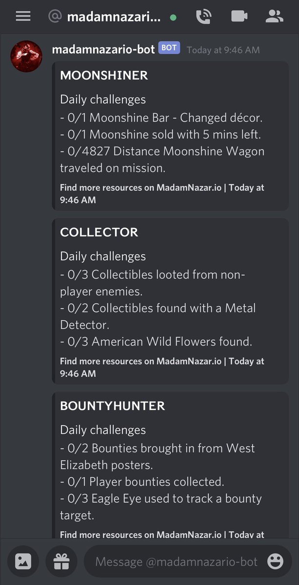 MadamNazarIO's tweet photo. 🧿 Hello dear collectors 👋 

On Discord, I’m now able to tell you which are the daily challenges every day, with the “!daily” command! 

Join us today: https://t.co/voWCdkE4zf

#RedDeadRedemption2 #RedDeadOnline #madamnazar https://t.co/oEuTQUrBSV