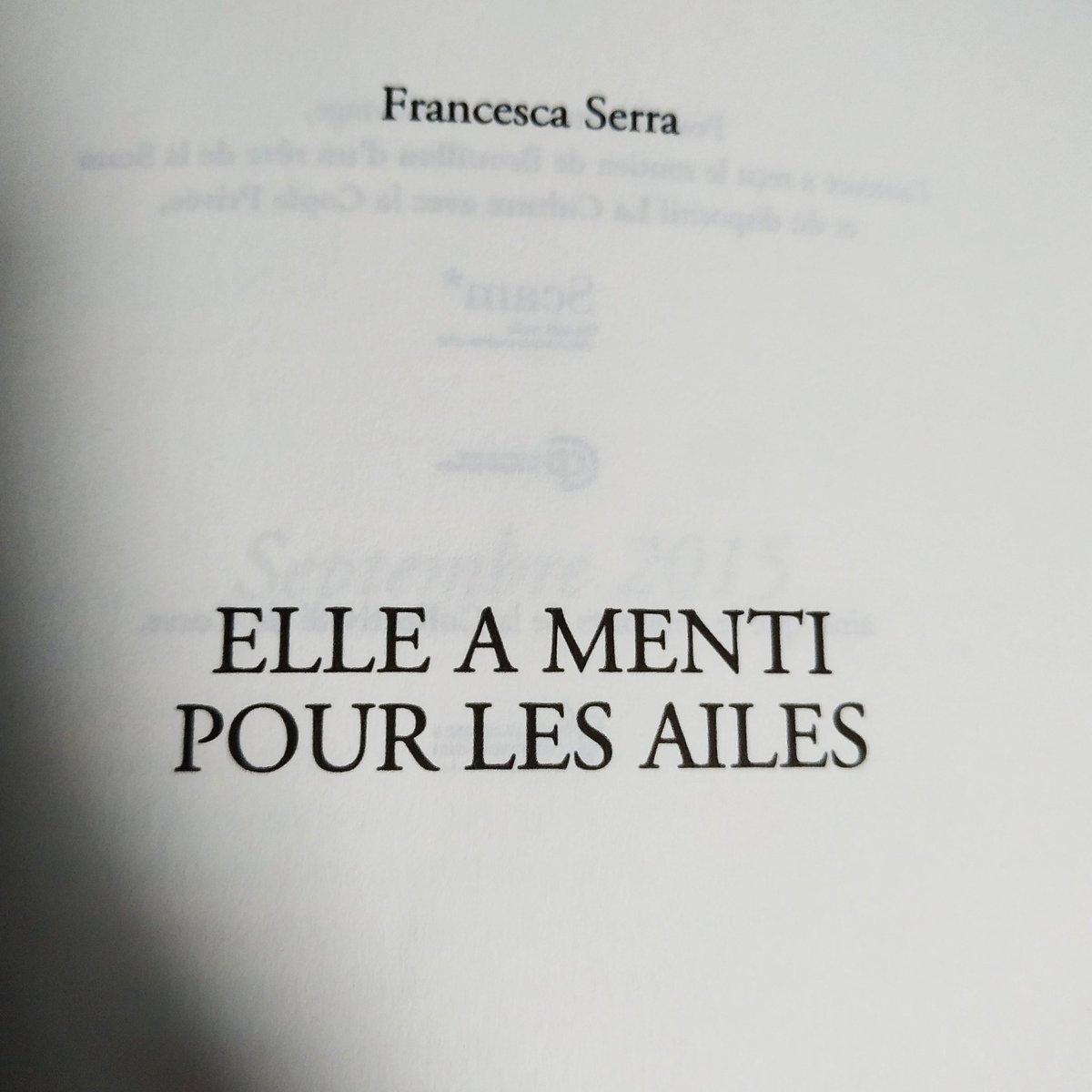 Nouvelle lecture #elleamentipourlesailes #francescaserra (poke <a href="/RaphaelleLeyris/">Raphaëlle Leyris</a>)