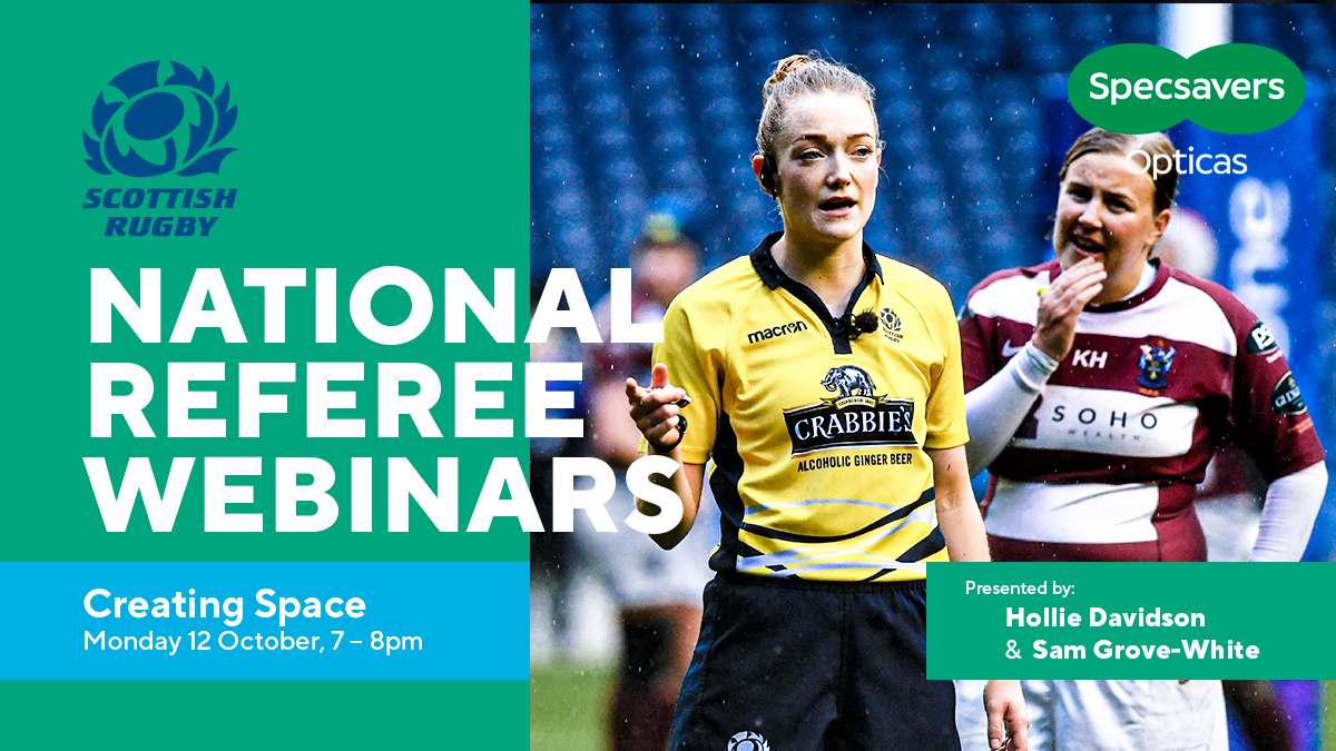 Scotlandrefs's tweet photo. National Referee Webinars | Creating Space 🏉

Professional referees Hollie Davidson and Sam Grove-White discuss the importance of creating space in a game.

📅Monday 12th October @ 7pm
🔗Register for free here: https://t.co/BgyqJnyqqD https://t.co/S4fKAOLw4A