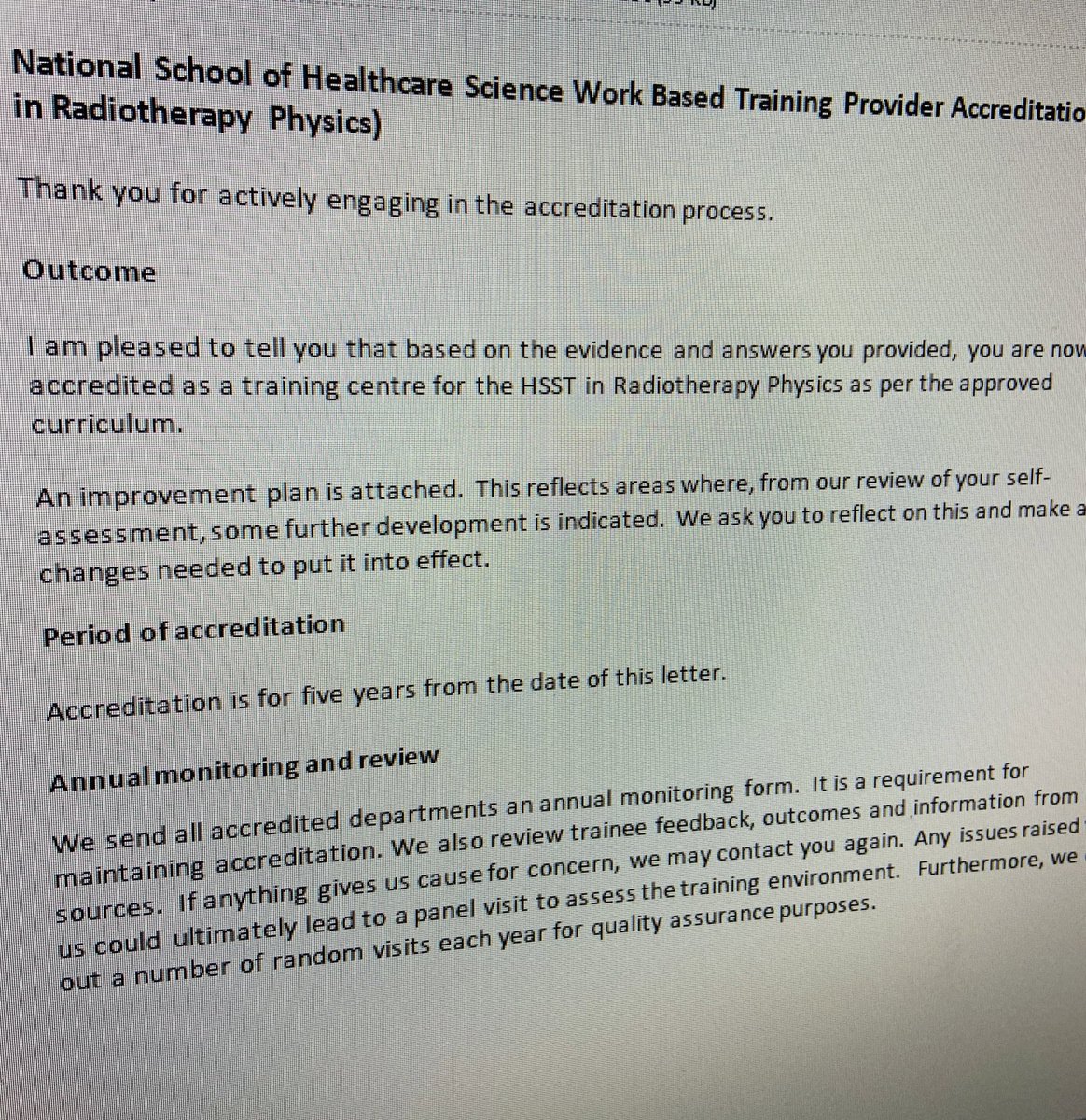 Good to find out yesterday that Poole Radiotherapy Physics is now accredited to deliver HSST 🎉 thanks <a href="/JonnyLee_RT/">Jonny Lee</a> for the hard work, now I just need to apply and pass the interview! @HCS_PooleNHS