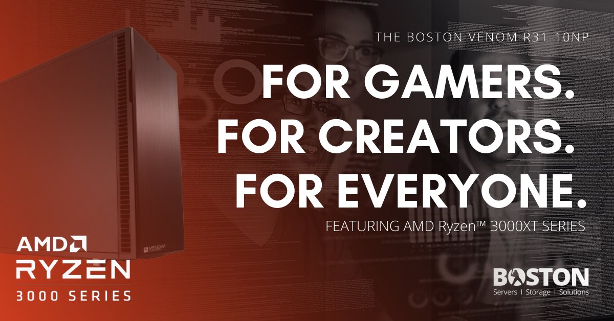 The Boston Venom R31-10NP features the new <a href="/AMDRyzen/">AMD Ryzen</a> has an impressive range of attributes. It's great for photo and video editing, post-production, motion graphics or even straight-up gaming. Find out more: ow.ly/u3OE50ADYIa #sfx #adobeworkstation #vfxworkstation