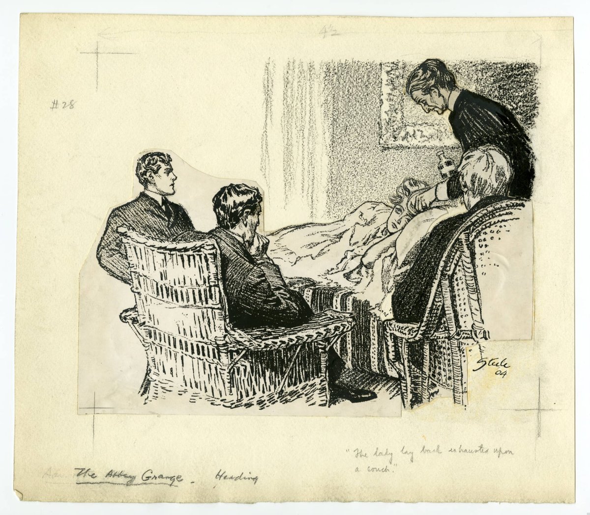 Our first Steele image  @SherlockUMN  @umnlib from "The Abbey Grange," here w/ some more cut & paste positioning. It appeared in Collier's on the last day of 1904. And, yes, many of us found ourselves over these months "exhausted upon a couch." Wear a mask.  http://purl.umn.edu/99153 