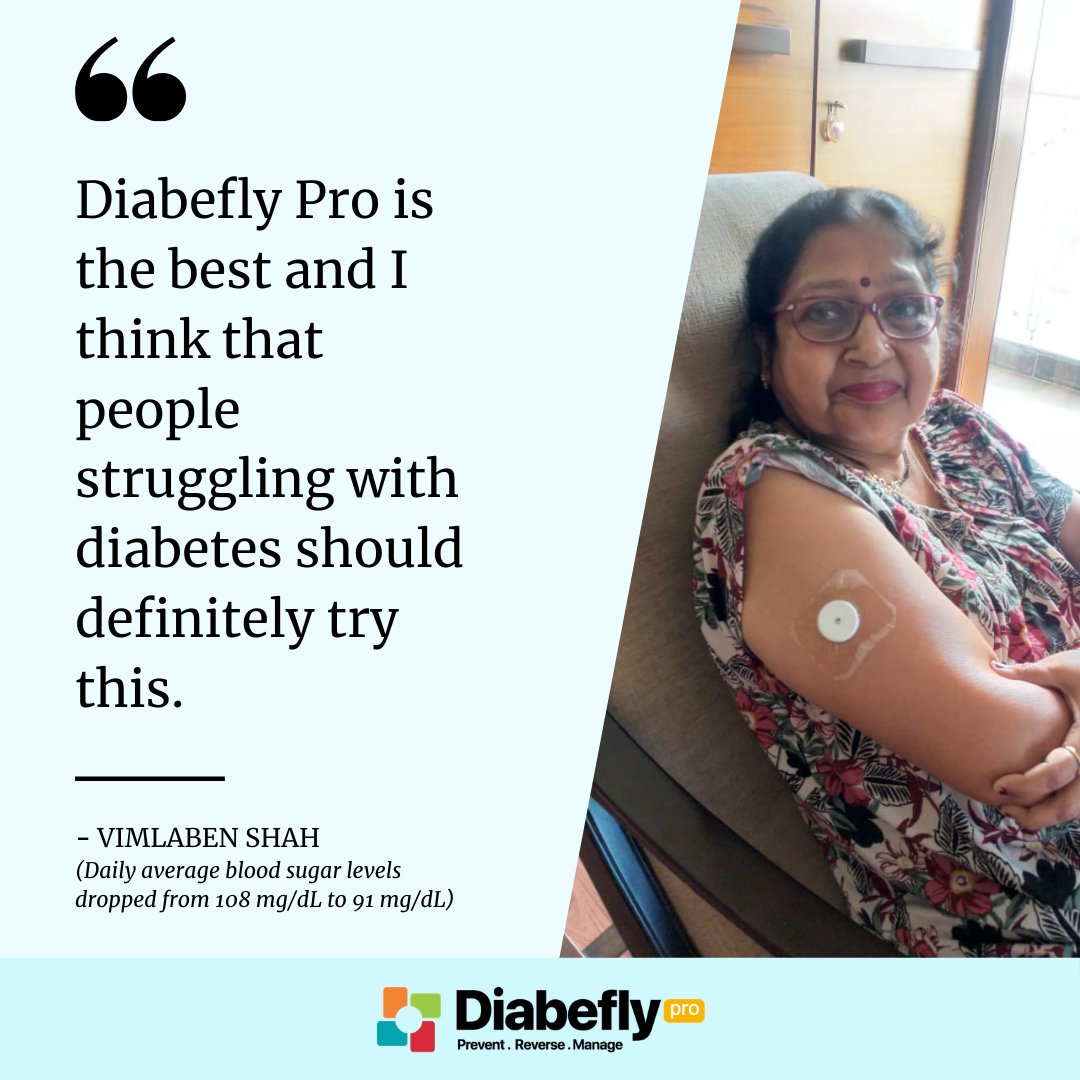 diabefly's tweet photo. Mrs Vimlaben Shah is so happy with the results that she cannot stop herself from giving Diabefly Pro a huge thumbs up.
Our team is always there for you to make living with diabetes much easier.
Interested in knowing more about our program?
Visit https://t.co/fpD6BEqaTE today. https://t.co/7htslcLQVn