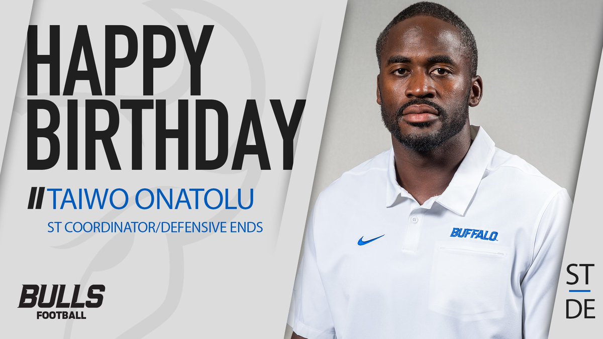 UBFootball's tweet photo. Happy Birthday to Special Teams Coordinator and Defensive Ends Coach Taiwo Onatolu!
#UBhornsUP I #ALL41 https://t.co/oAhKSBq5FU