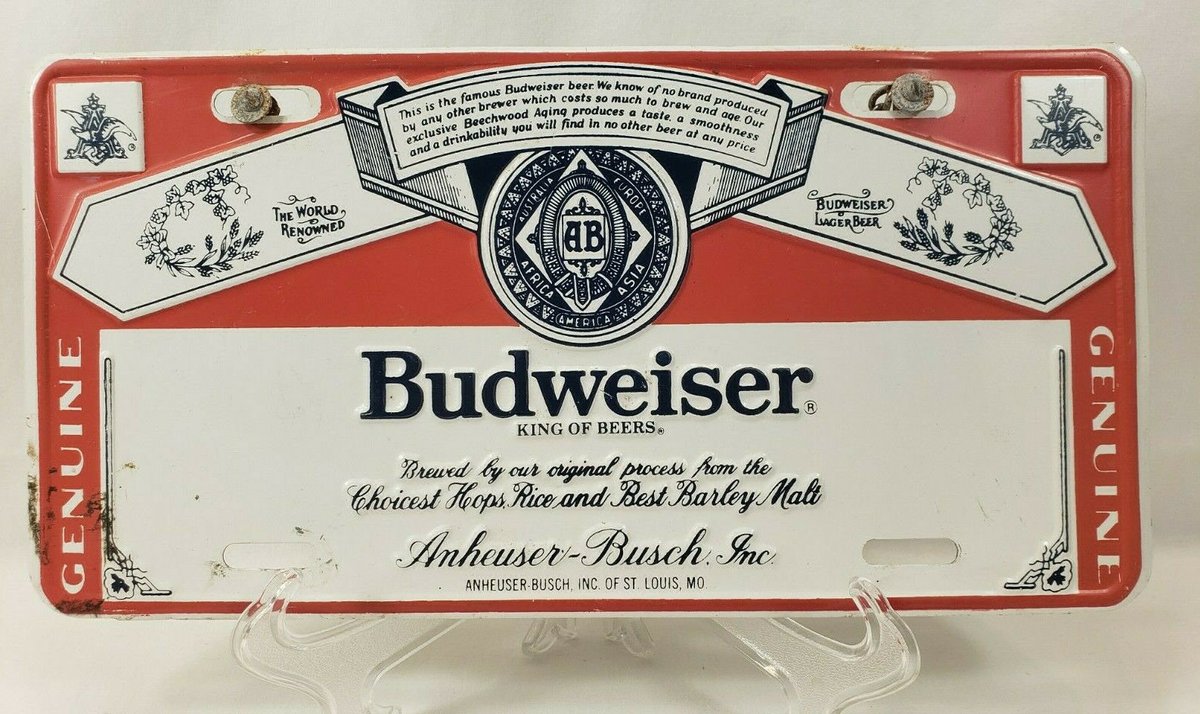 Vintage Budweiser King Of Beers Anheuser Busch License Plate Metal Sign etsy.me/3iFcmdm #collectibletin #seapillowtreasures