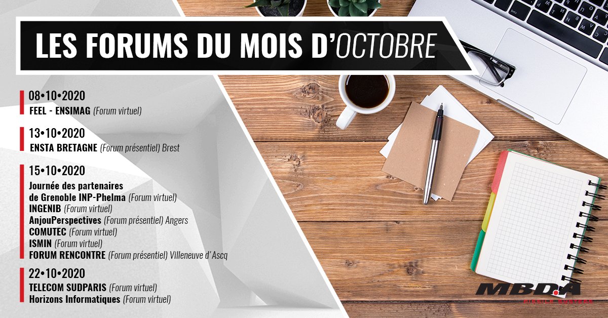 Un #stage chez MBDA vous intéresse mais vous avez des questions avant d'envoyer votre #candidature ? Venez rencontrer nos recruteurs lors de #forums en octobre 👇