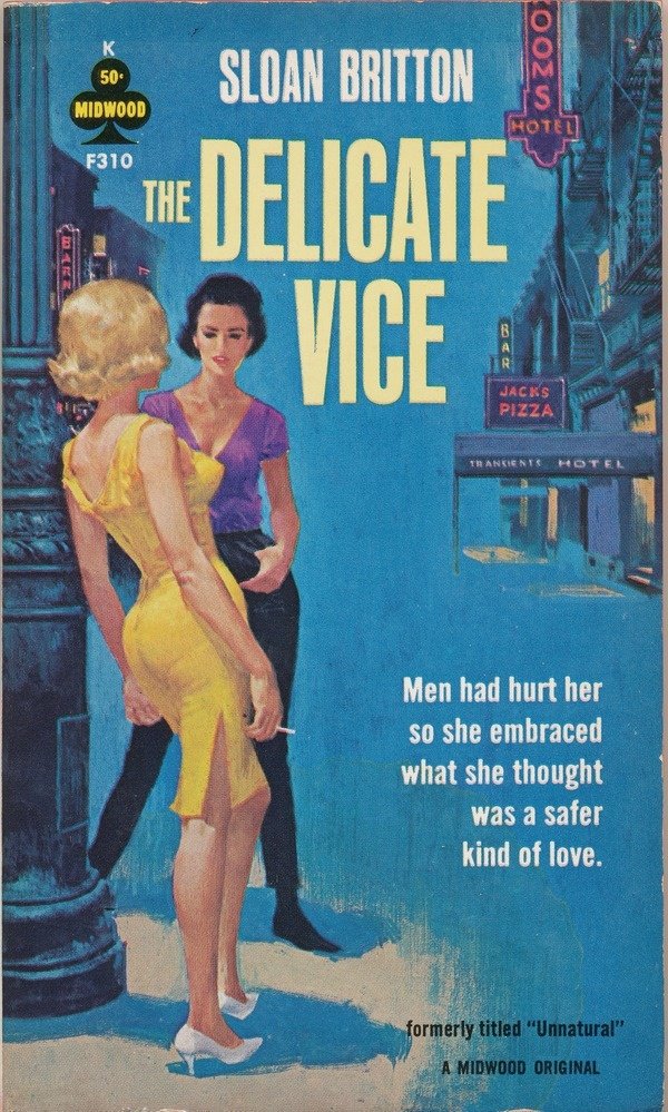 The cover blurb and titles also suggested faux-sympathy with the lesbian 'dilemma': a demi-monde, a soft sin, unnatural but irresistible hungers and desires. All this was aimed at men - curiosity and titilation in equal measure.