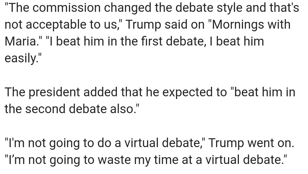 Trump says he won't participate in virtual debate with Biden.
buff.ly/3ntecl9
