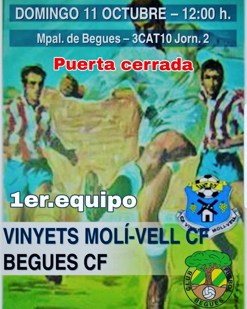 🔵⚪🔵⚪🔵
1ER.EQUIPO.
🏟Este próximo Domingo nos desplazamos <a href="/CFBEGUES/">cfbegues.com</a> 

 El partido se disputará a puerta cerrada cumpliendo con el protocolo del Ayuntamiento de Begues.
 #equipodelbarrio 
#ADNMOLIVELL
#3cat10
<a href="/FutbolCatalunya/">futbolcatalunya.com</a>