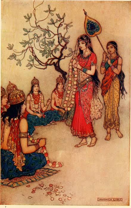 Now in the Swayamvara, all were confused that there are totally 5 Lookalikes. Within no time Damayanti came and the swayamwara had started. aayanti saw this condition and she prayed to maata with her apaar bhakti and asked god to show her a way to identify the right one among 5