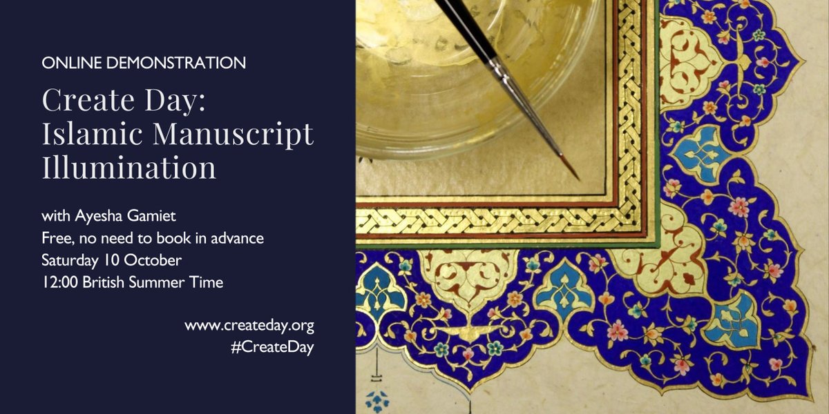 Join us for a moment to pause and contemplate beauty. Watch artist Ayesha Gamiet demonstrate the art of Islamic manuscript illumination as part of Create Day 2020, 10 October at noon. 

View at bit.ly/3ntACTj 
#CreateDay