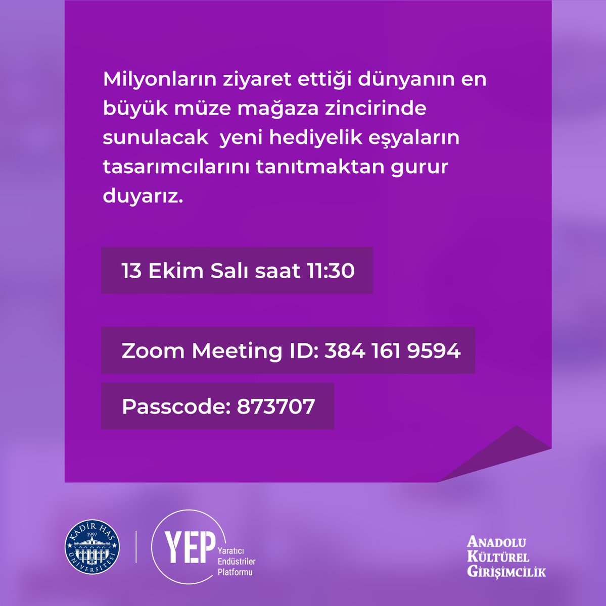 Endüstriyel Tasarım Bölümü'nün 2020 Bahar dönemi boyunca öğrencileriyle üzerine çalıştıkları tasarımların arasından Anadolu Kültürel Girişimcilik tarafından seçilenler milyonlarca ziyaretçisi olan müze mağazalarda tasarımcı öğrencinin imzasıyla sergilenecek.<a href="/khasedutr/">Kadir Has Üniversitesi</a> 
<a href="/id_khas/">KhasLumajangID</a>