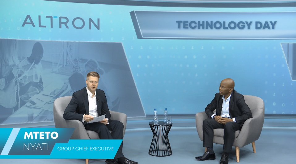 AltronGroup's tweet photo. Gareth Cliff in conversation with Group Chief Executive Mteto Nyati on Leadership During a Crisis #AltronTechDay https://t.co/l9EXCnjUxl