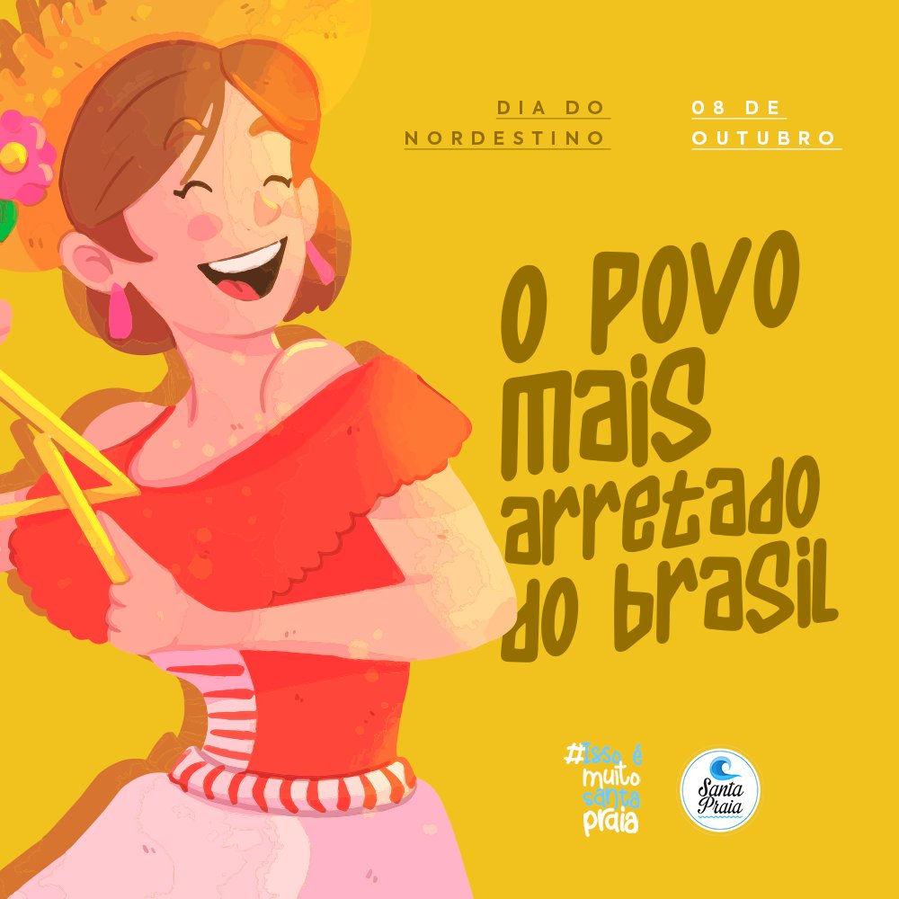santa_praia's tweet photo. Nosso povo é hospitaleiro, gente humilde tão gentil do pescador ao vaqueiro, da terra seca ao céu anil, do vasto litoral ao sertão mais distante, o Nordeste é a região mais arretada do Brasil. 😍💛  8 de Outubro, Dia do Nordestino. #diadonordestino #santapraia https://t.co/A81N4AY2An
