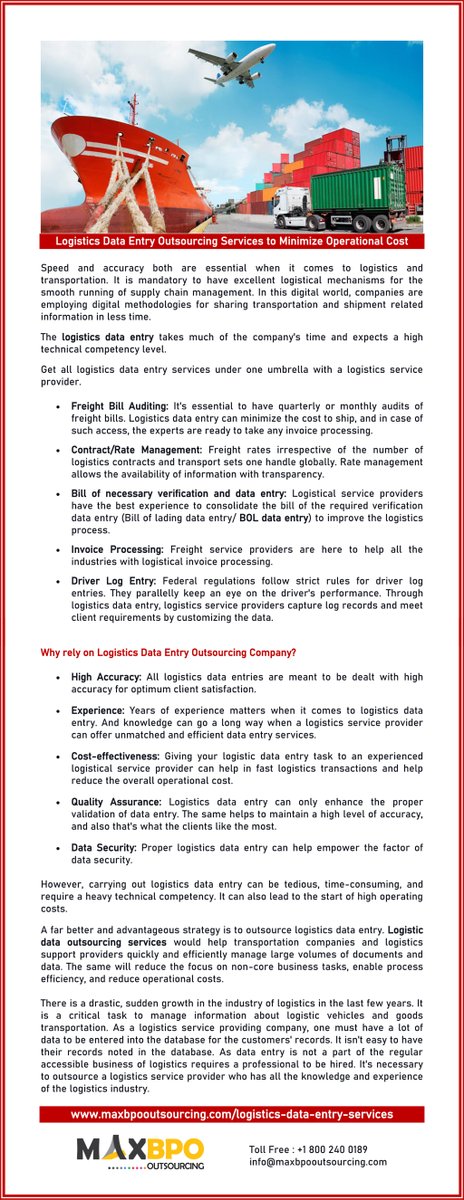 max_bpo's tweet image. Looking for Logistic Data Entry in USA

Logistic data entry services from 20+ years old company. Efficient, quick and affordable freight bill data entry and logistics data entry services from leading logistic data entry company in USA.
#logisticsdataentry
