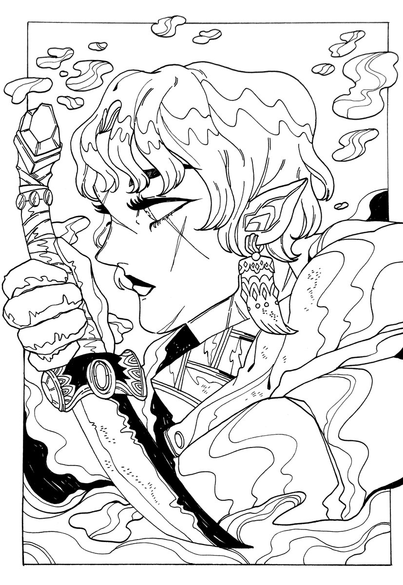 INKTOBER DAY 8. Teeth - Elf huntress wearing a pair of  teeth earring.  #inktober2020 #ArtistOnTwitter #inktober2020day8